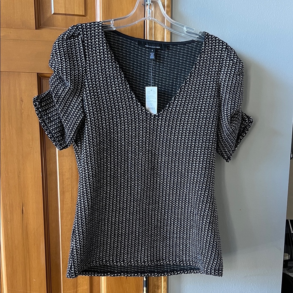 White House Black Market Patterned V-Neck Blouse